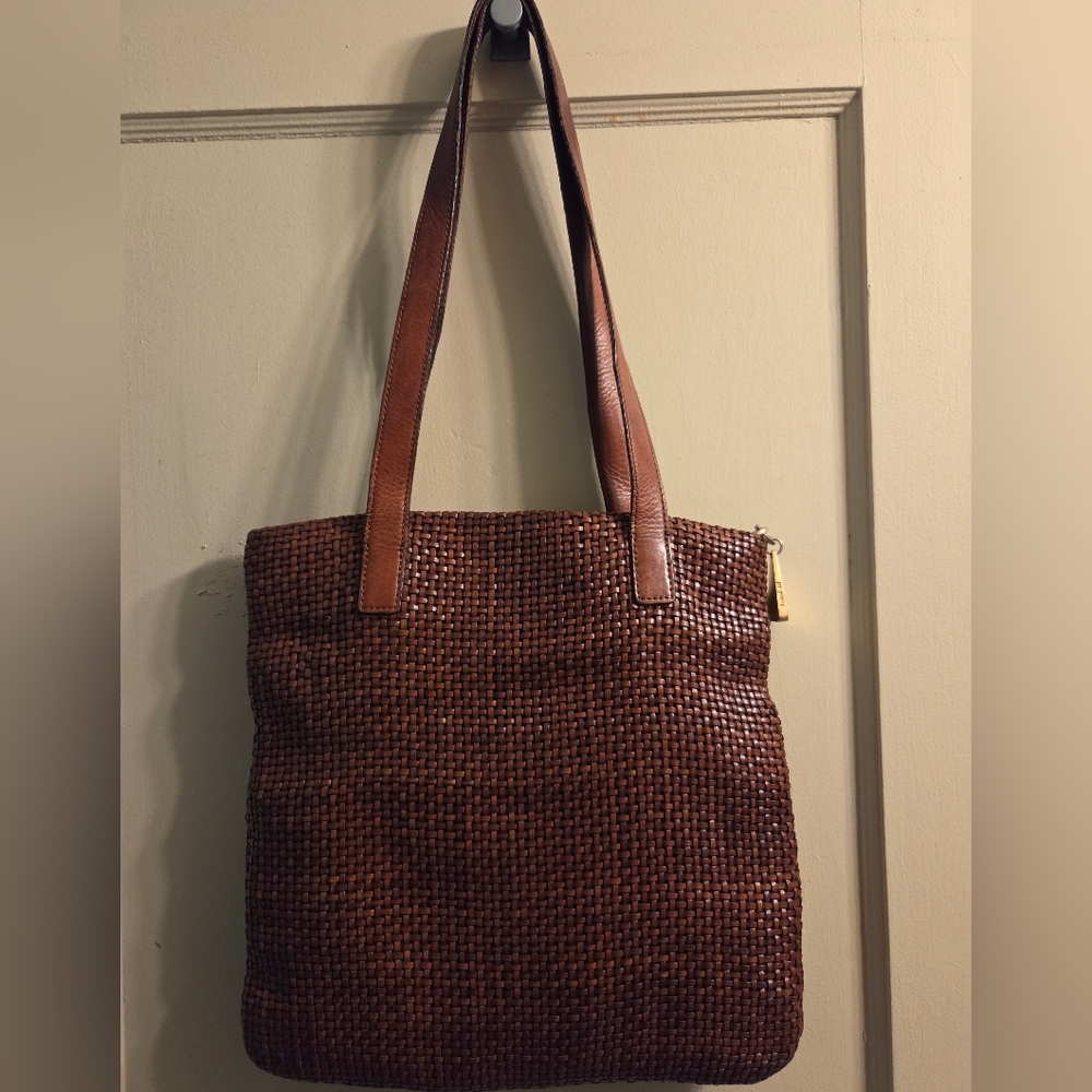 VINTAGE  - Americana By Sharif - Brown Woven Leather Tote Bag